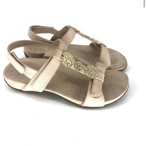 VIONIC FARRA LIZARD SANDALS METALLIC NUDE SANDALS